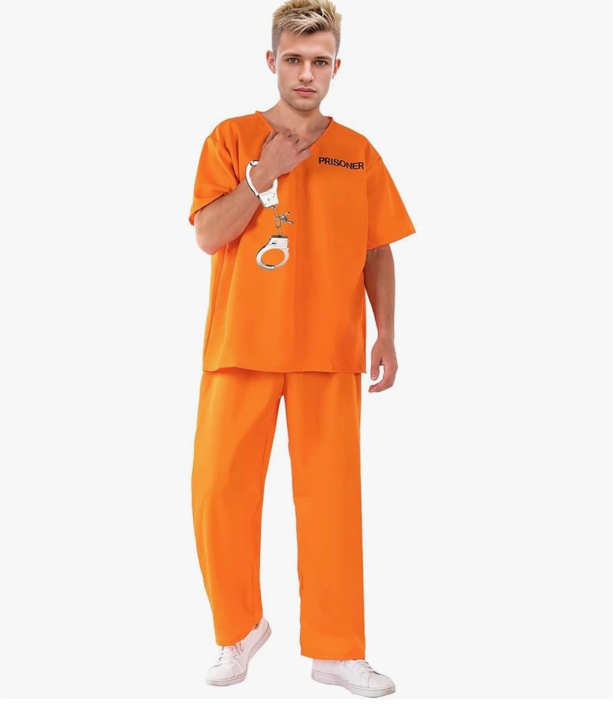 Orange Prisoner Costume Set with Handcuffs