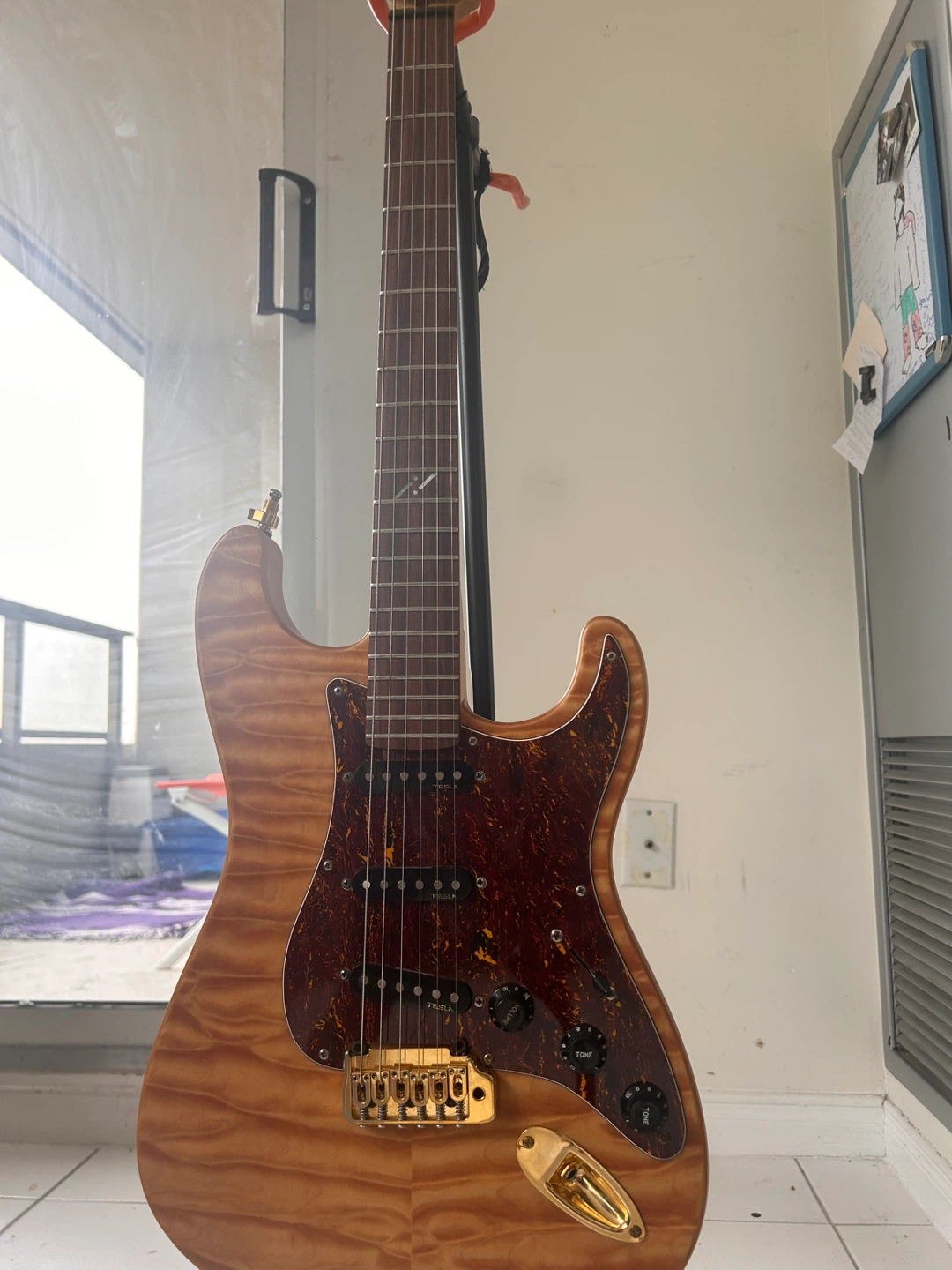 Dots on Neck Electric Guitar - Natural Flame Top - photo 3
