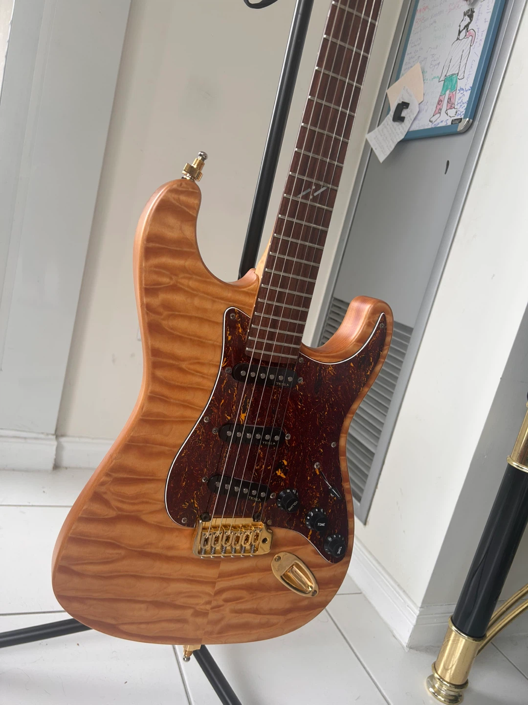 Dots on Neck Electric Guitar - Natural Flame Top - photo 4
