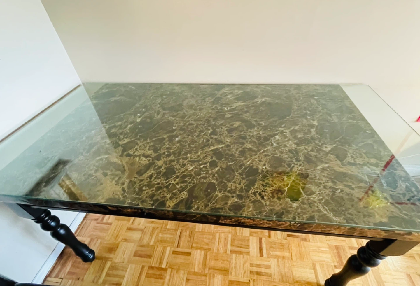 Glass Top Dining Table with Marble Pattern