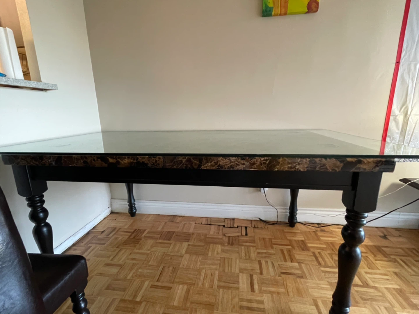 Glass Top Dining Table with Marble Pattern - photo 2