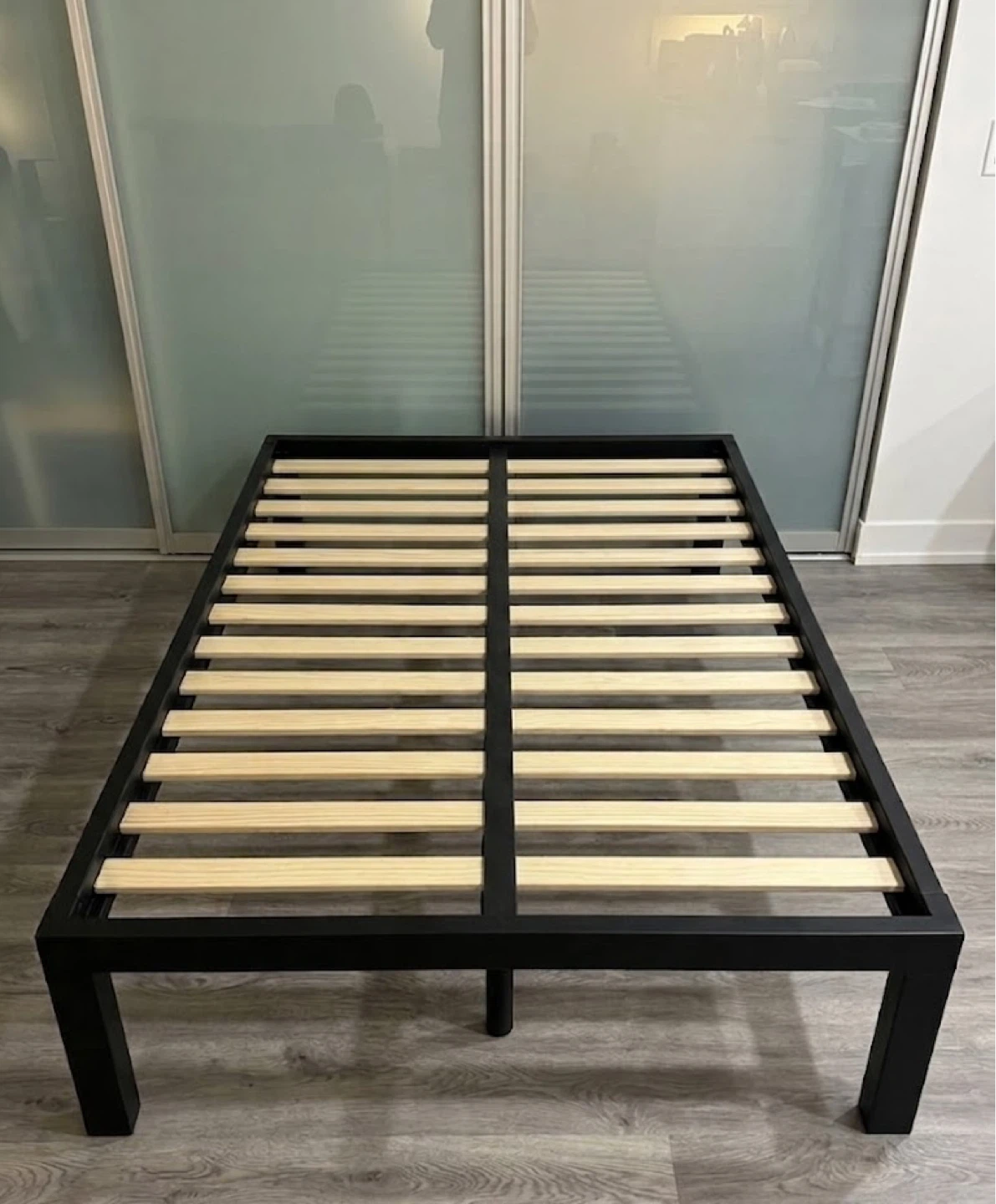 STILL AVAILABLE: Black Metal Bed Frame with Wooden Slats