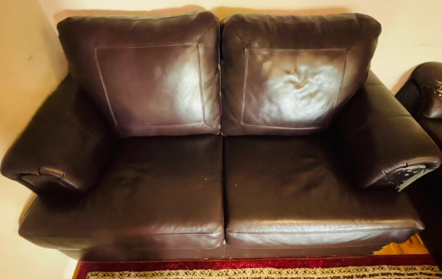 Dark Brown Leather Loveseat - photo 2