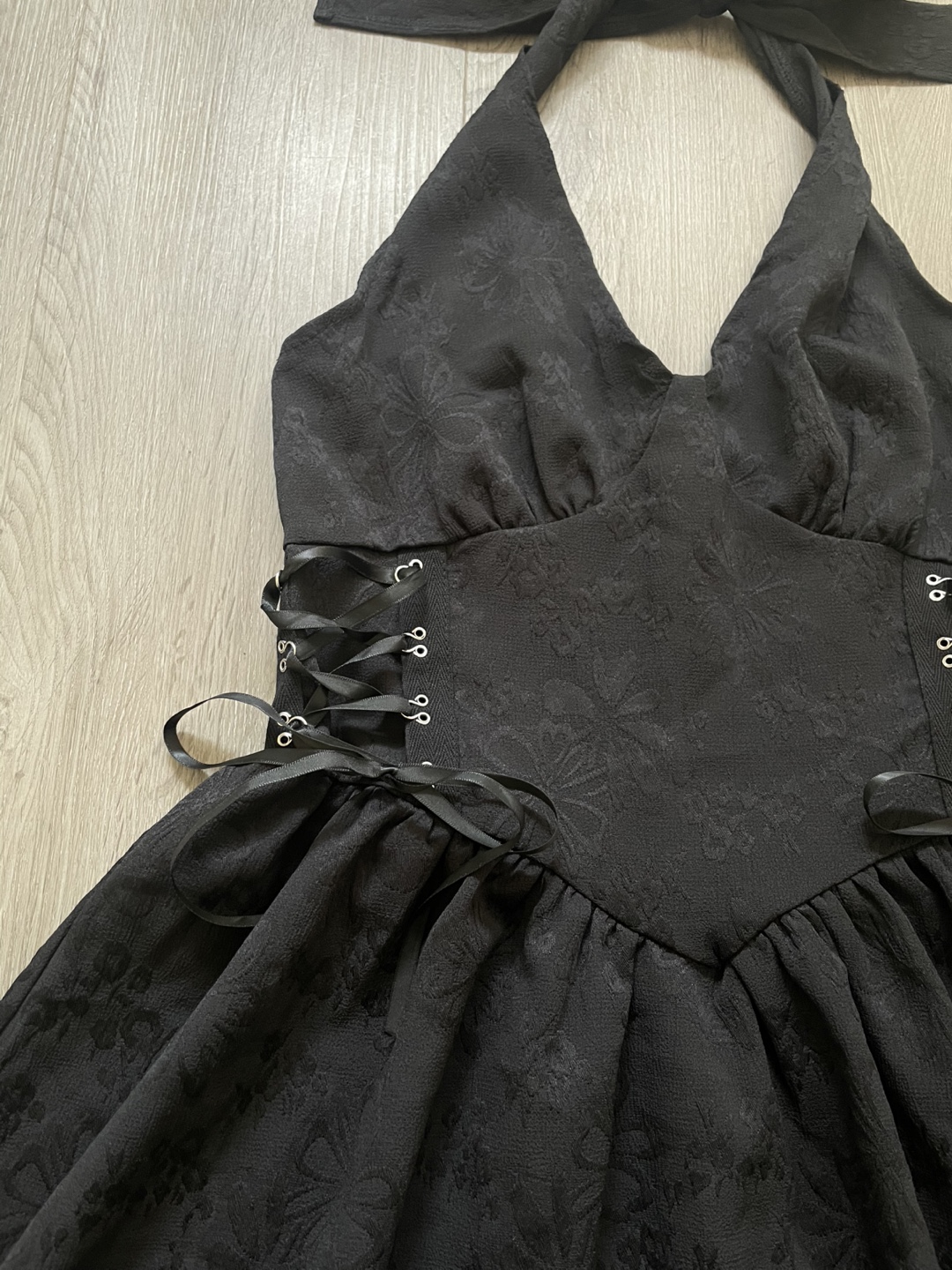 Black Jacquard Corset Halter Dress, size S - photo 2