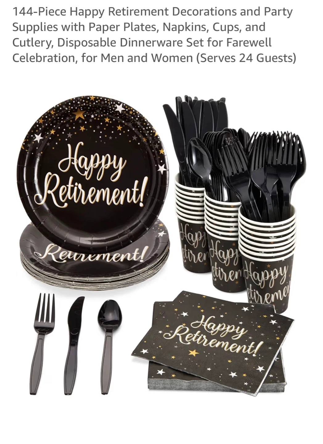 144-Piece Happy Retirement Party Supplies Set