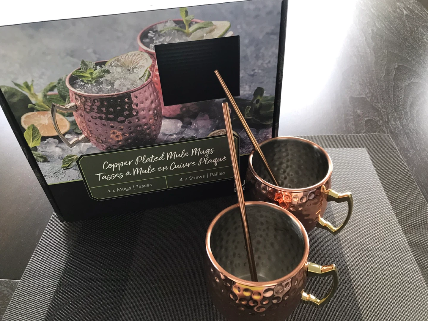 Copper Plated Mule Mugs with Straws (Set of 4)