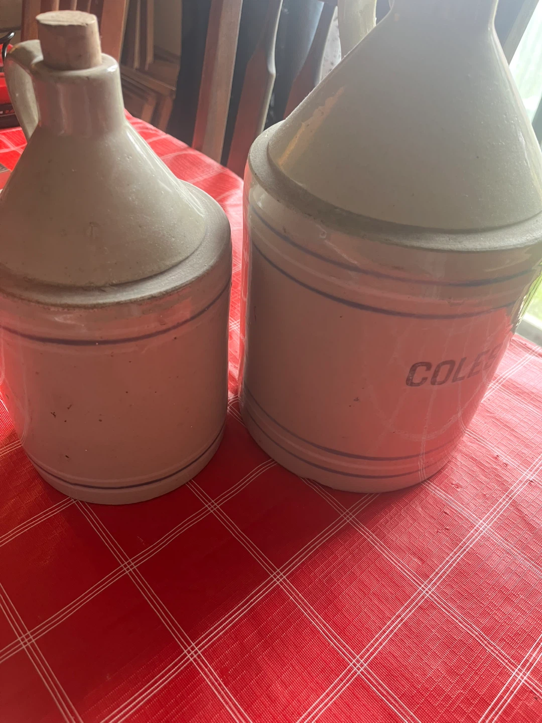 Two Vintage Stoneware Jugs with Corks