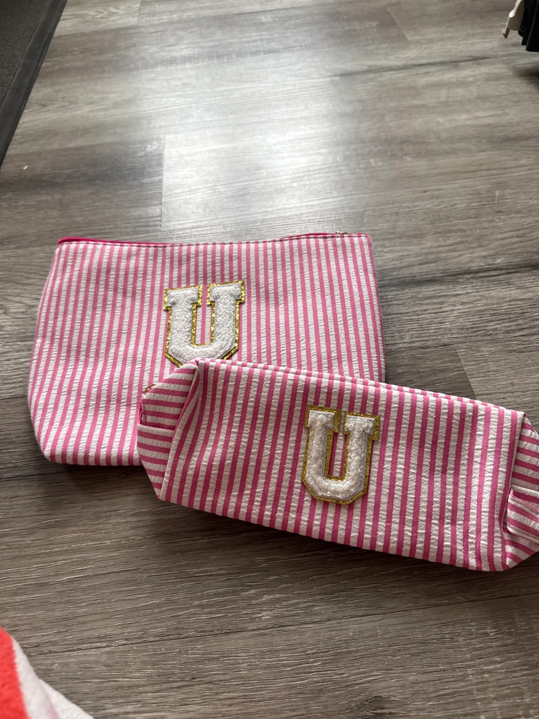 Pink and White Striped Pouch with "U" Patch - photo 3