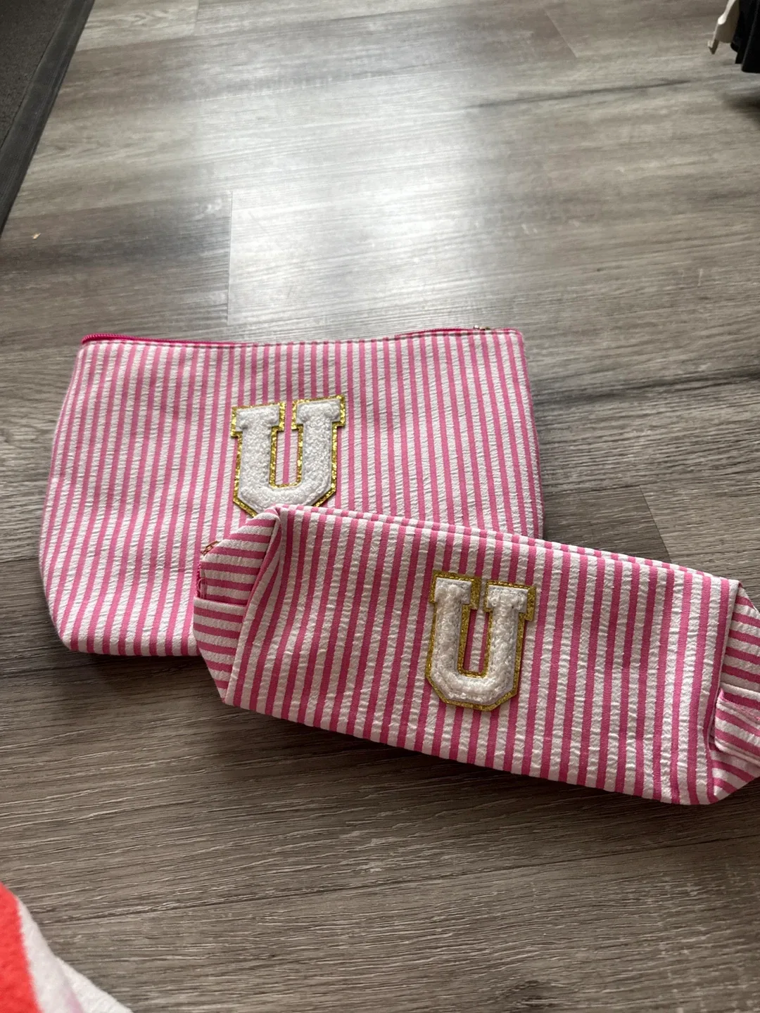 Pink and White Striped Pouch with "U" Patch - photo 3