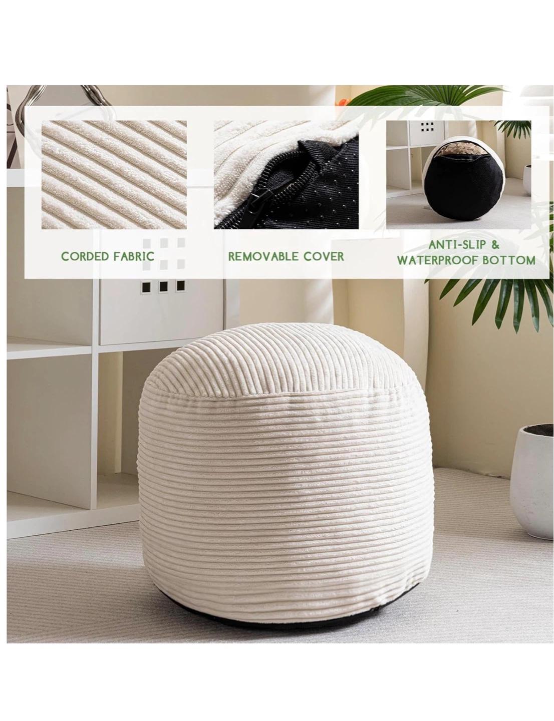 HIGOGOGO Round Pouf Ottoman - Beige Corduroy H20 - photo 3