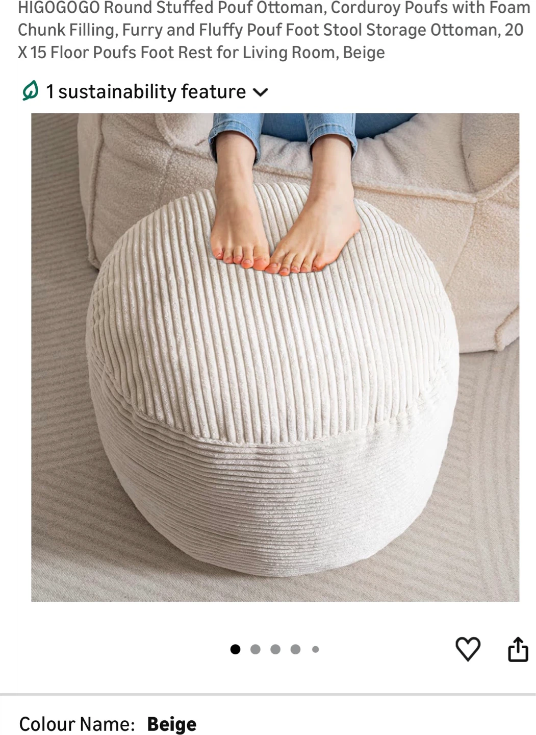 HIGOGOGO Round Pouf Ottoman - Beige Corduroy H20