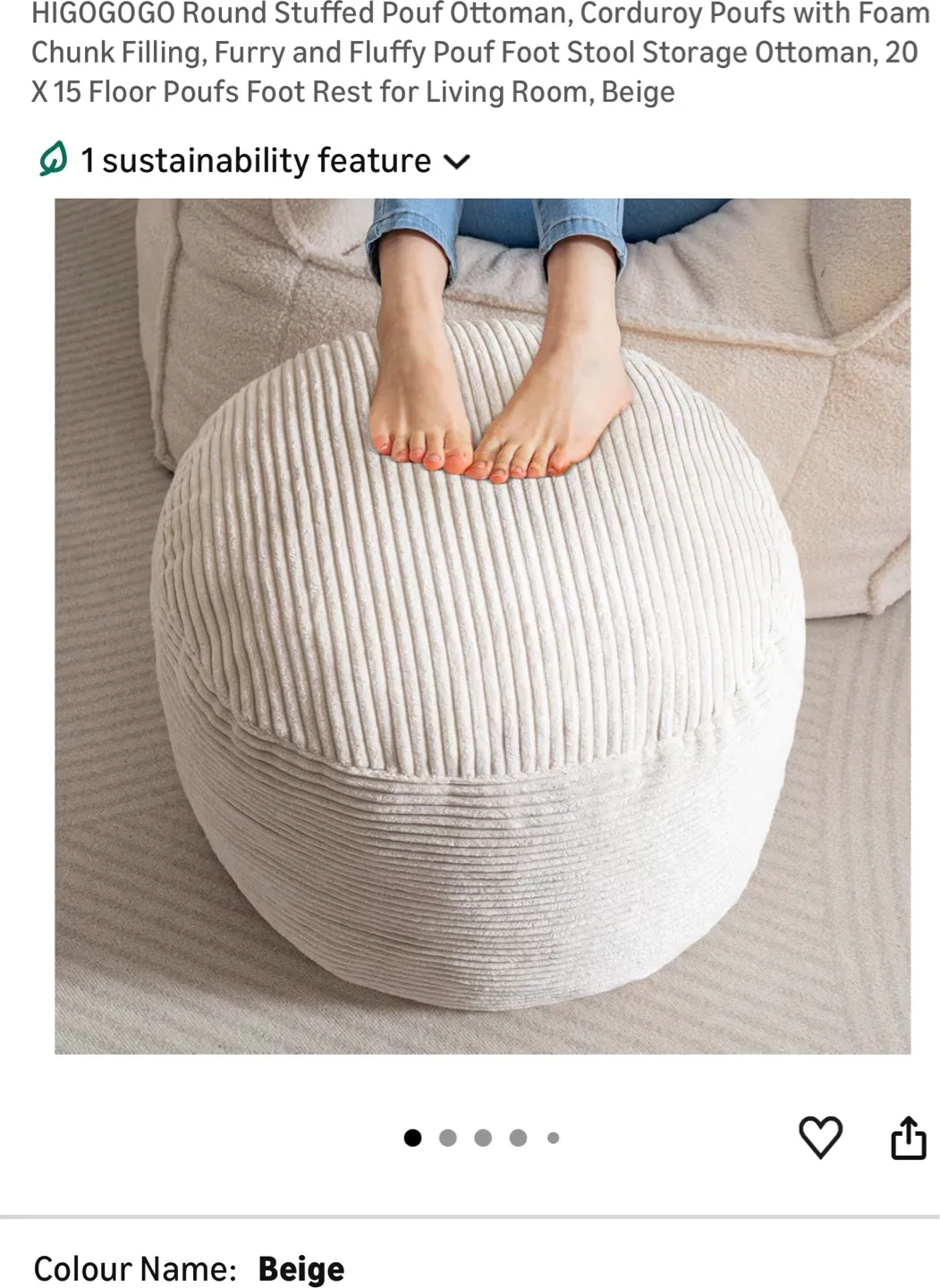 HIGOGOGO Round Pouf Ottoman - Beige Corduroy H20