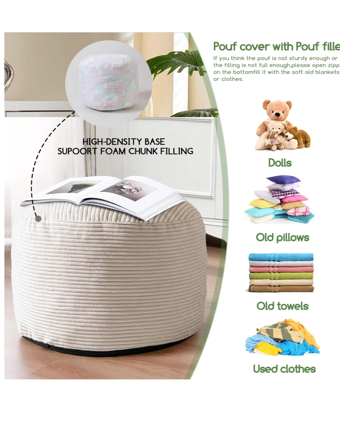 HIGOGOGO Round Pouf Ottoman - Beige Corduroy H20 - photo 4