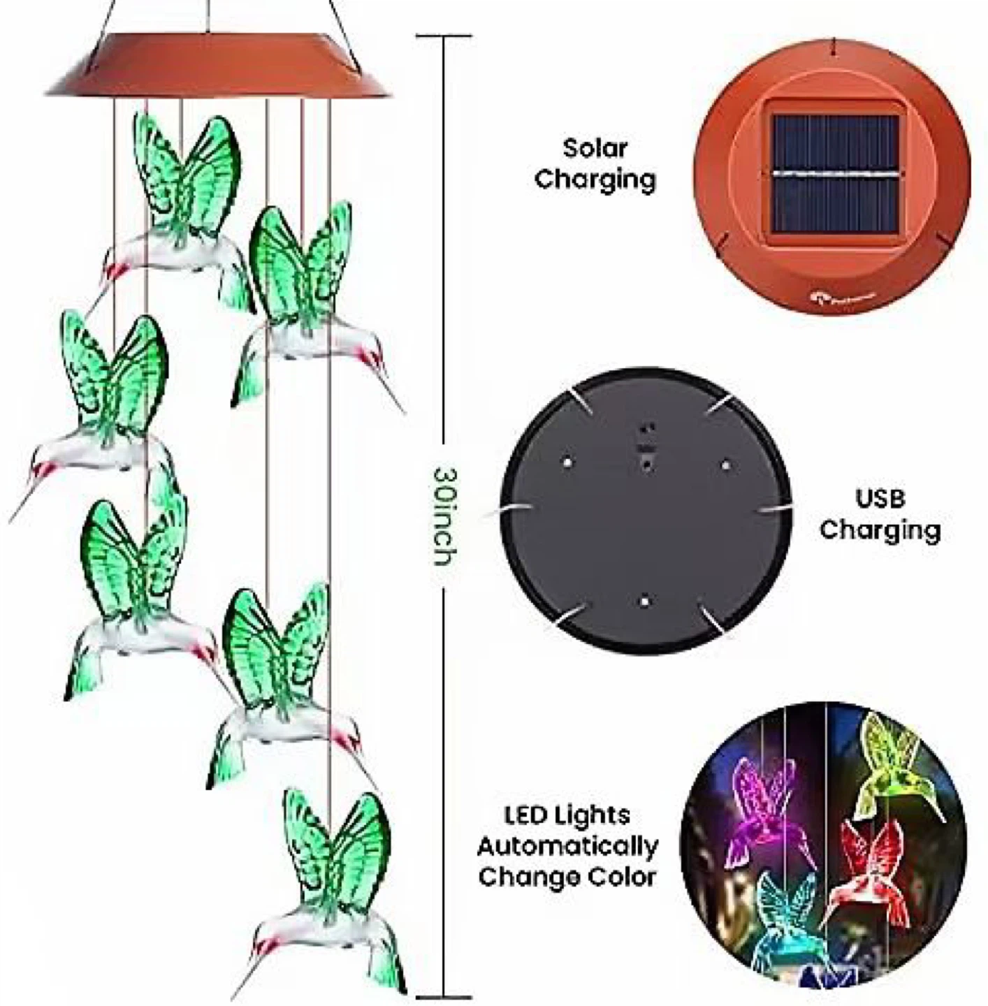 Solar Powered Hummingbird Wind Chime - photo 3