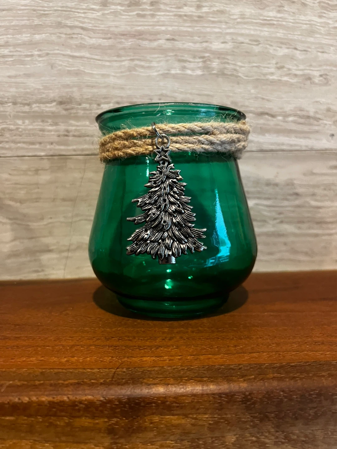 Green Glass Jar with Tree Charm