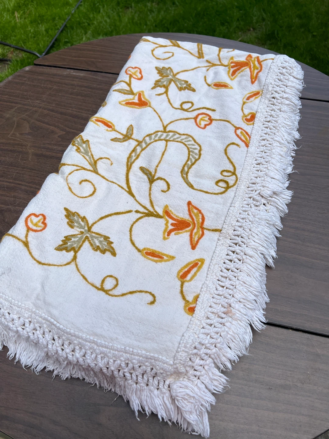 Embroidered Crewel  Throw Blanket with Tassels