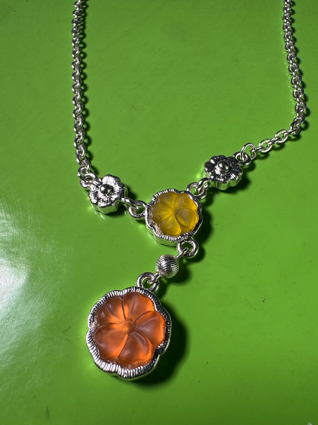 Silver Tone Necklace with Flower Pendants - photo 2