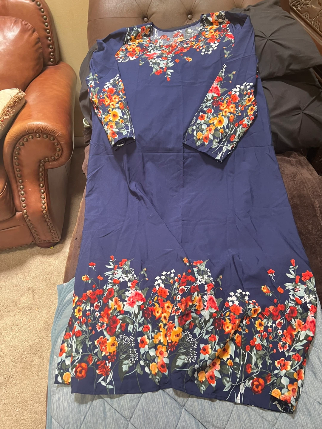 Women's Blue Floral Print Maxi Dress - photo 2
