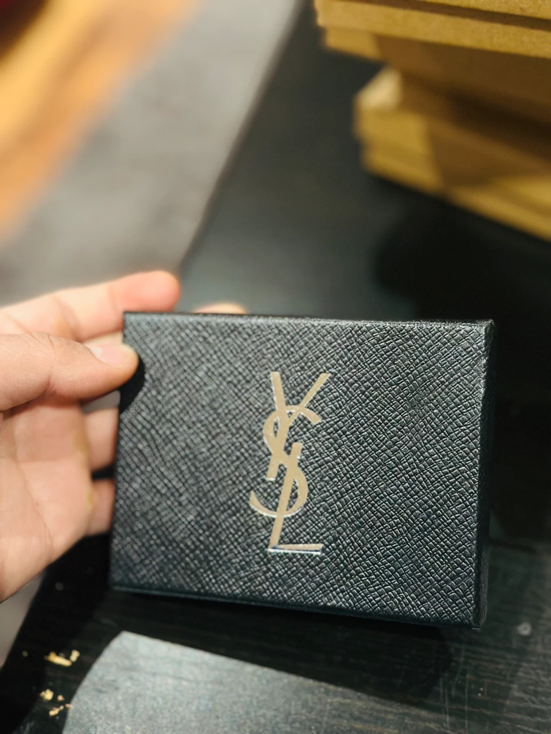 Saint Laurent Black Croc Embossed Patent Leather Card Holder - photo 2