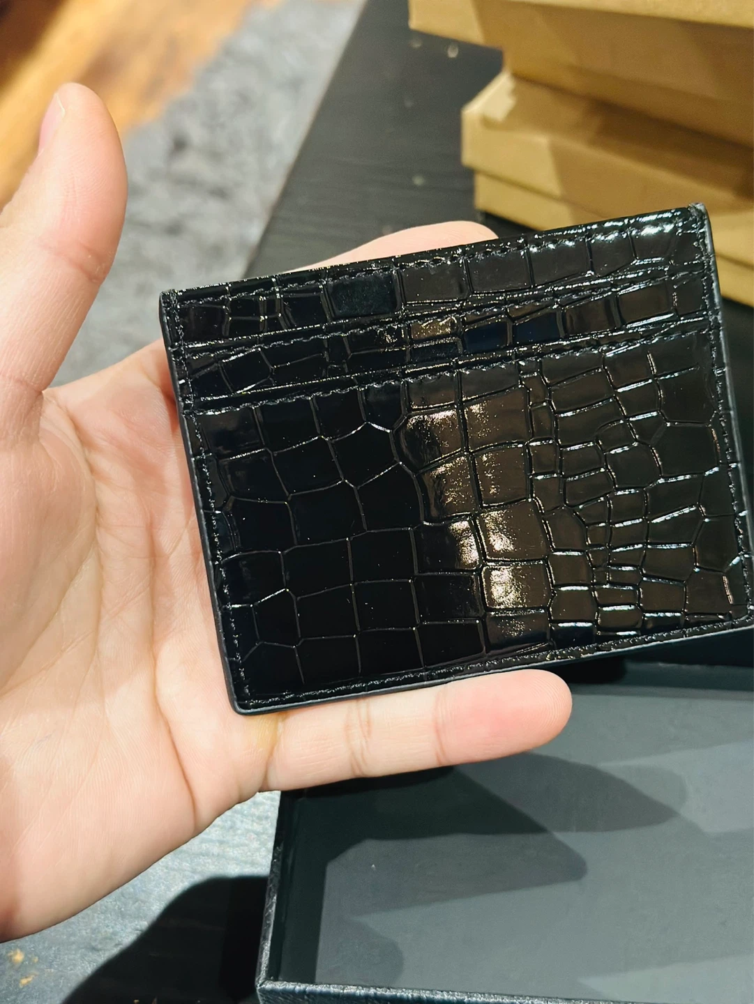 Saint Laurent Black Croc Embossed Patent Leather Card Holder - photo 5