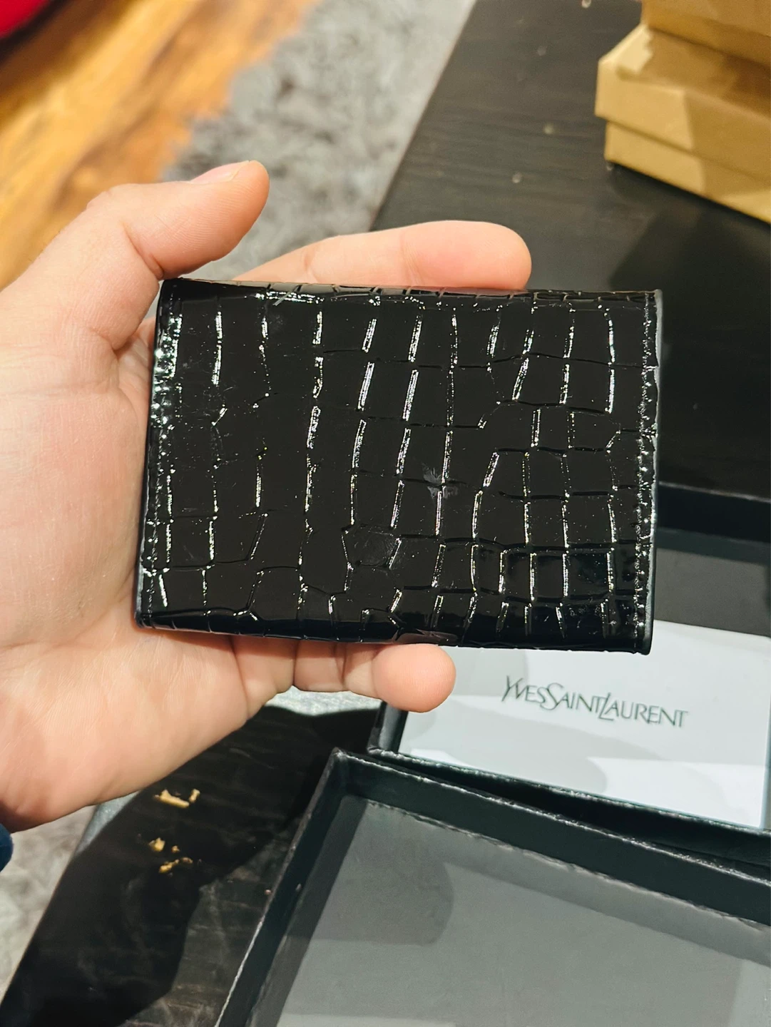 Yves Saint Laurent Black Patent Crocodile Card Holder - photo 3