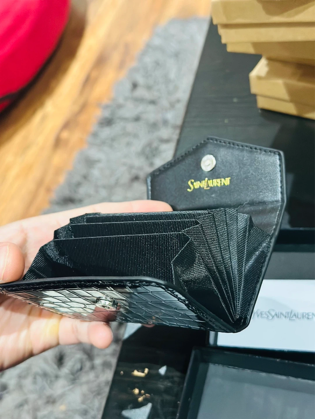 Yves Saint Laurent Black Patent Crocodile Card Holder - photo 5