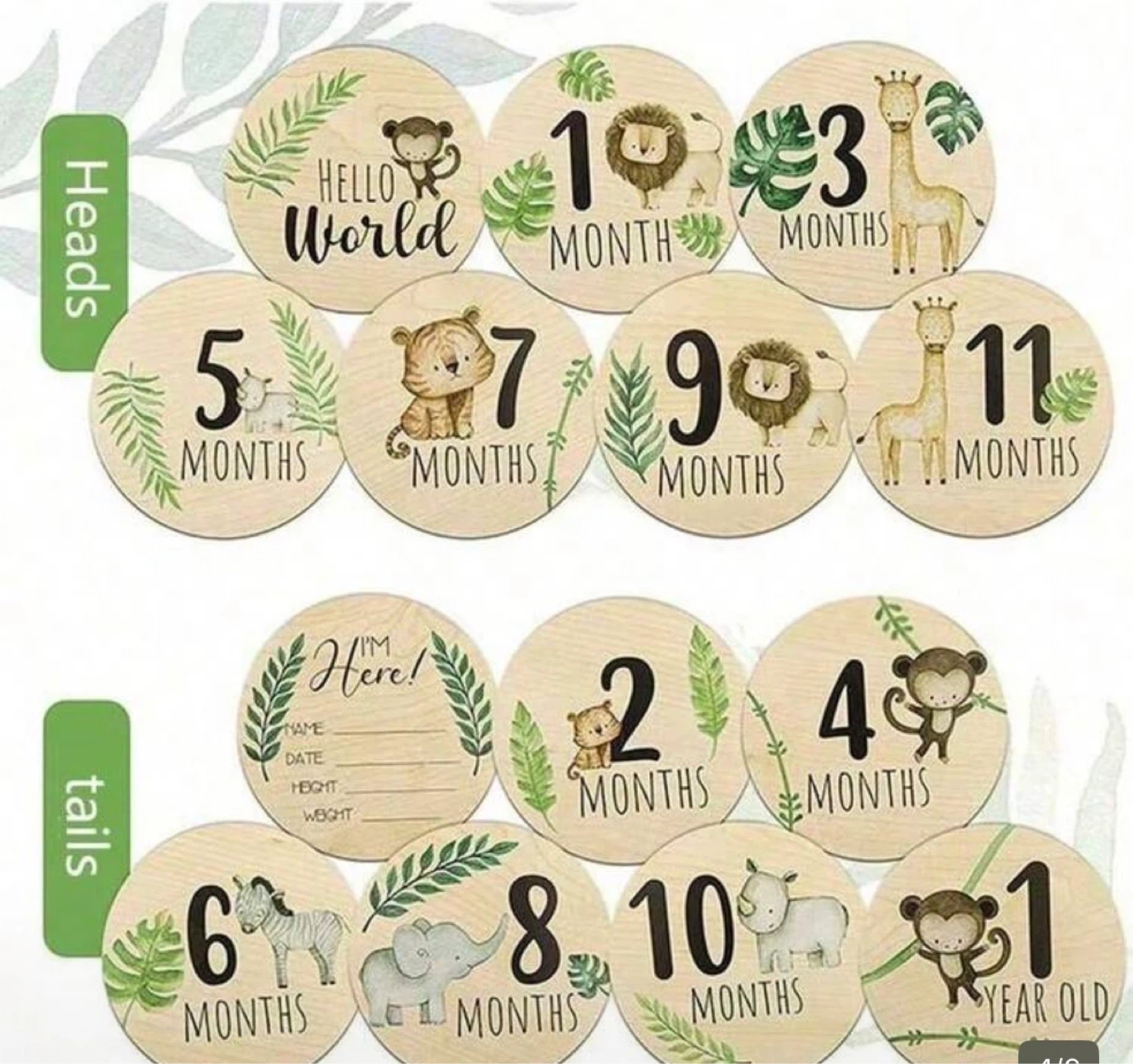 Baby Milestone Wooden Discs + 1 Year Birthday Plaque - photo 2