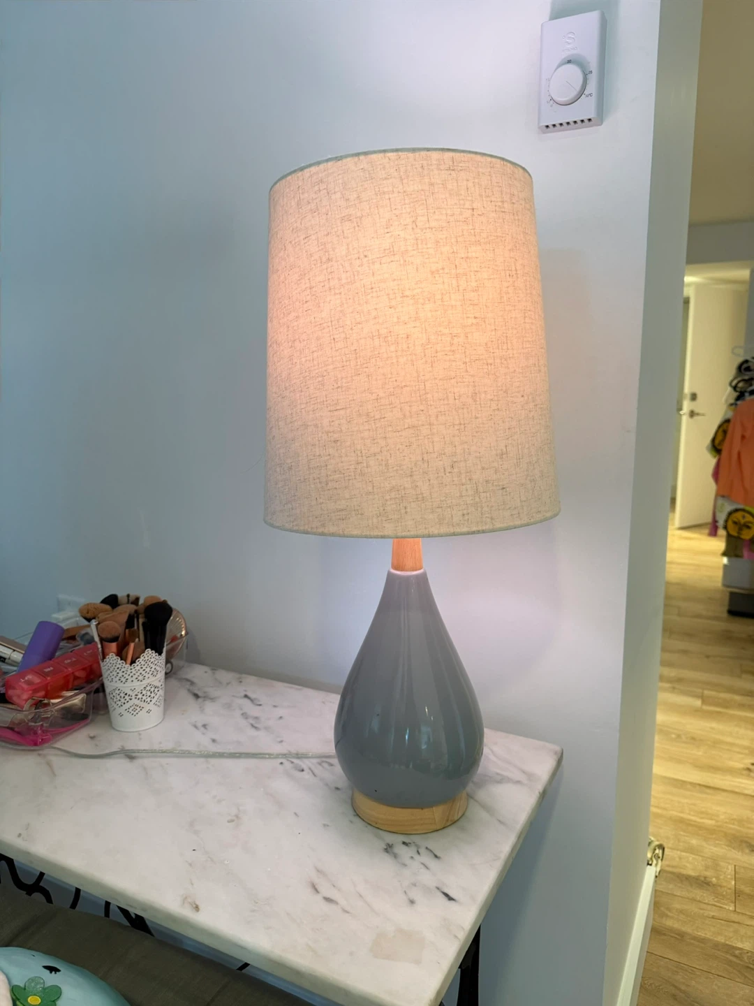 Gray Ceramic Table Lamp with Linen Shade