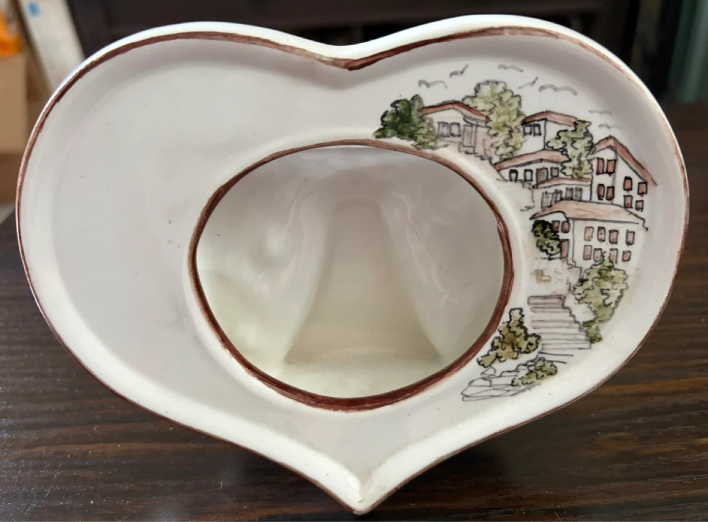 Heart Shaped Ceramic Picture Frame with Village Scene