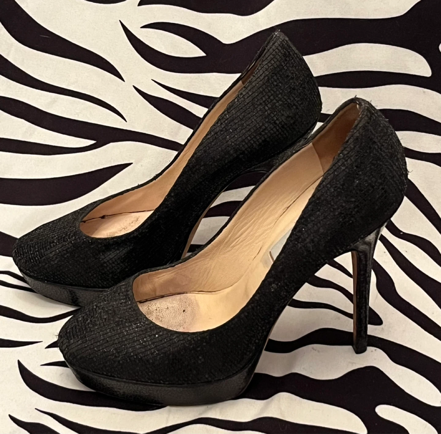 🖤 Jimmy Choo Black Glitter Platform Heels Size 39