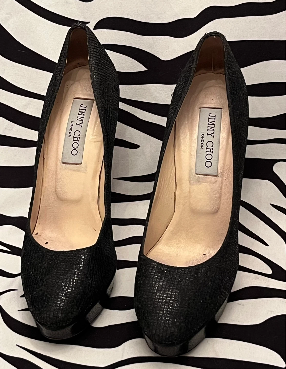 🖤 Jimmy Choo Black Glitter Platform Heels Size 39 - photo 4