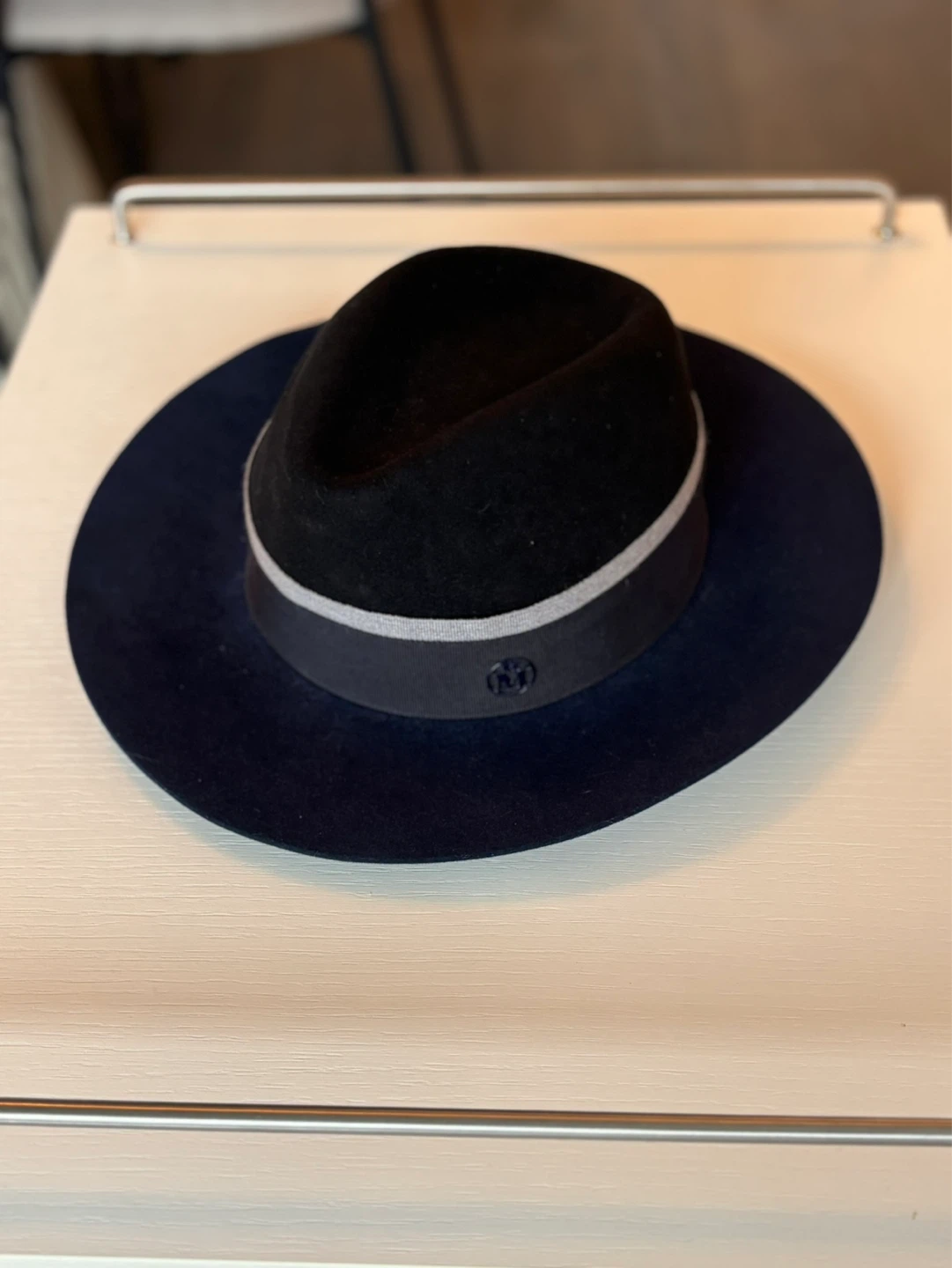 Maison Michel Wide-Brim Fedora Hat with Grey Band
