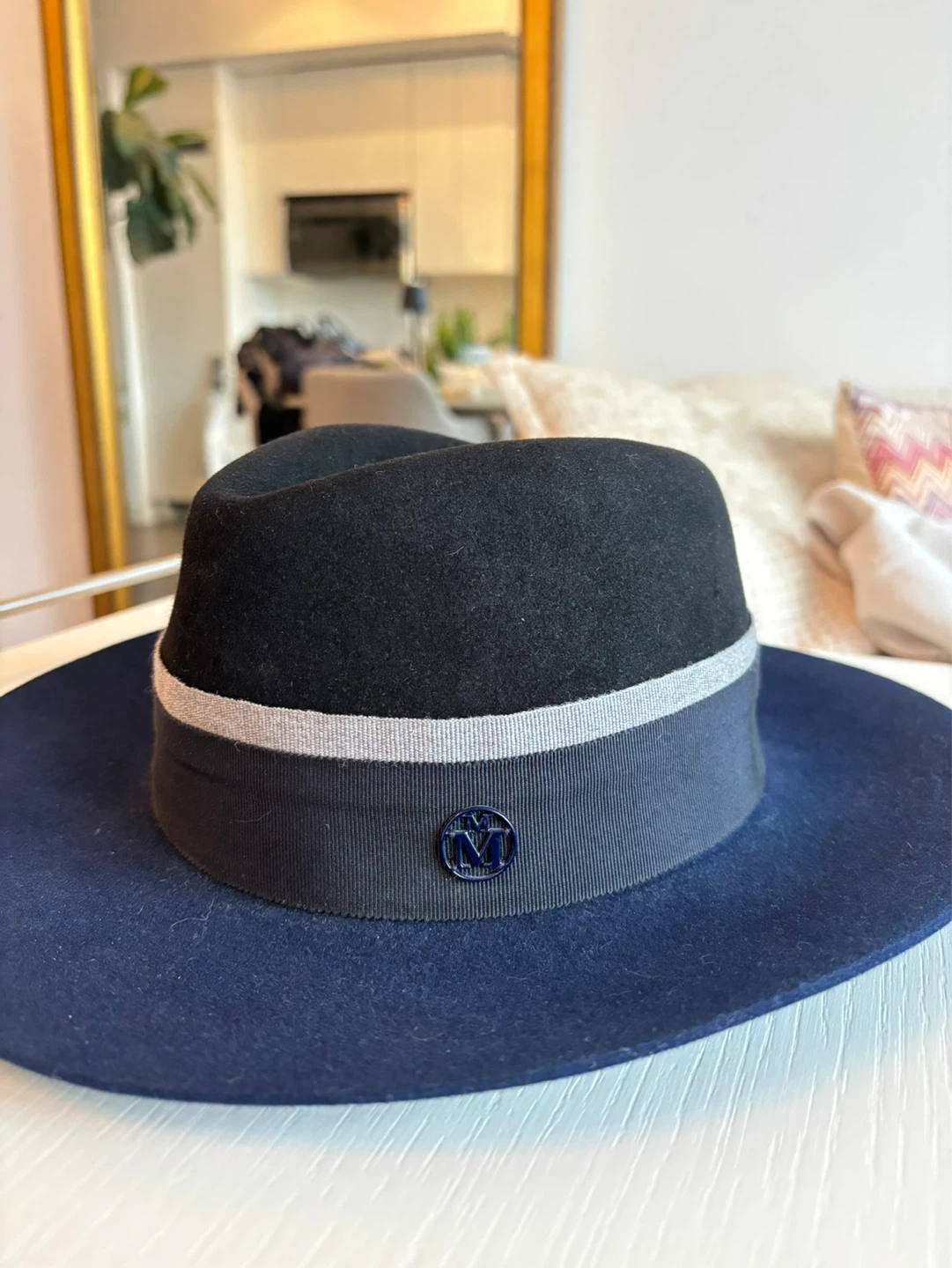 Maison Michel Wide-Brim Fedora Hat with Grey Band - photo 3