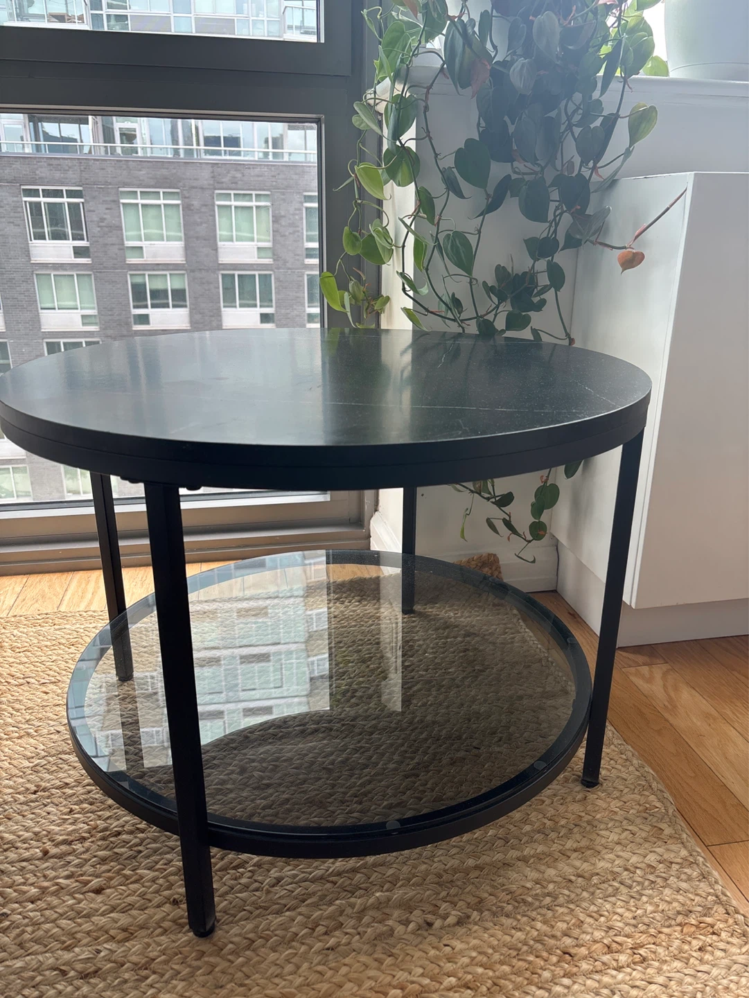 Round Marble Top End Table with Glass Shelf - photo 2