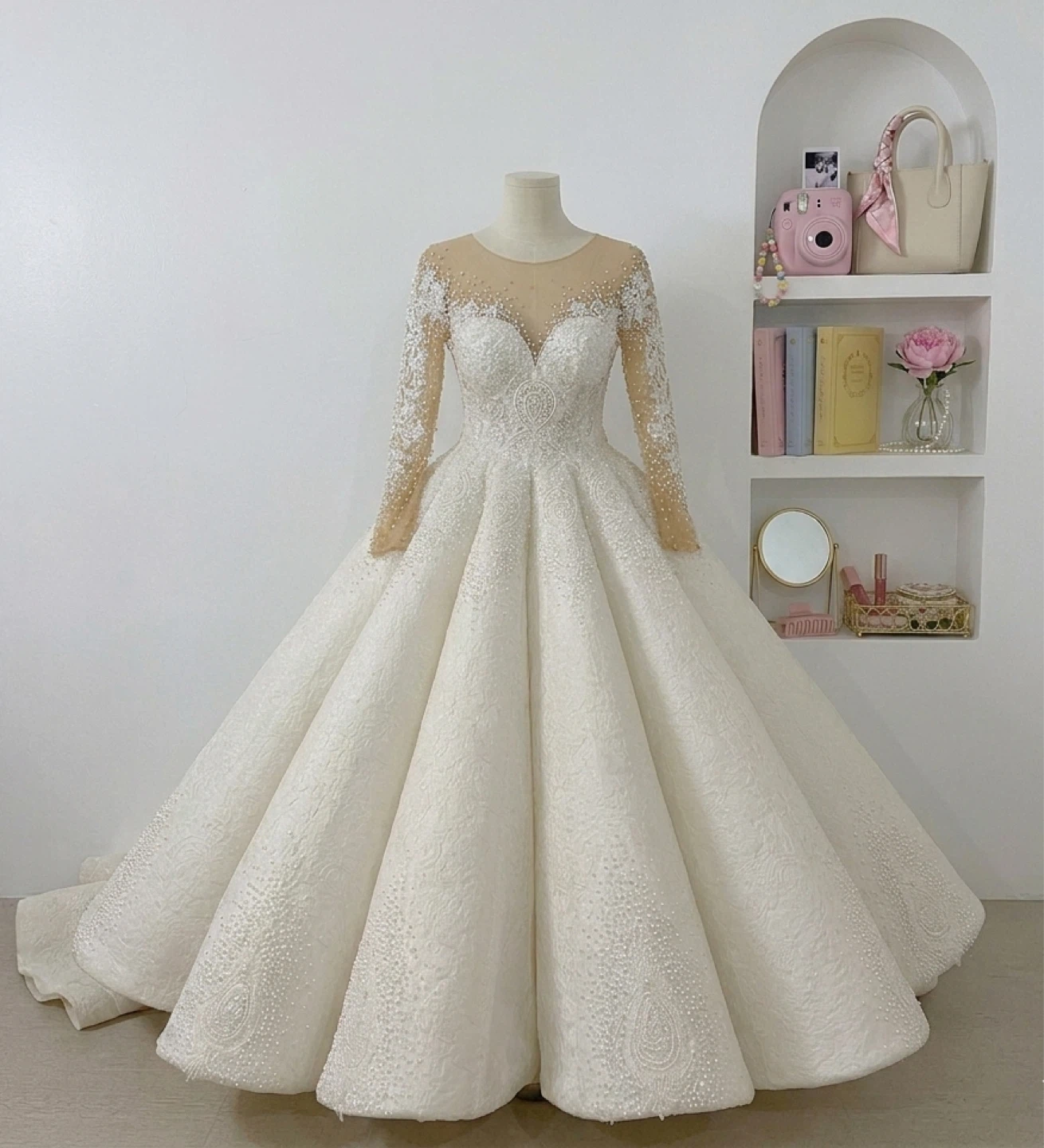 White wedding gown with long back