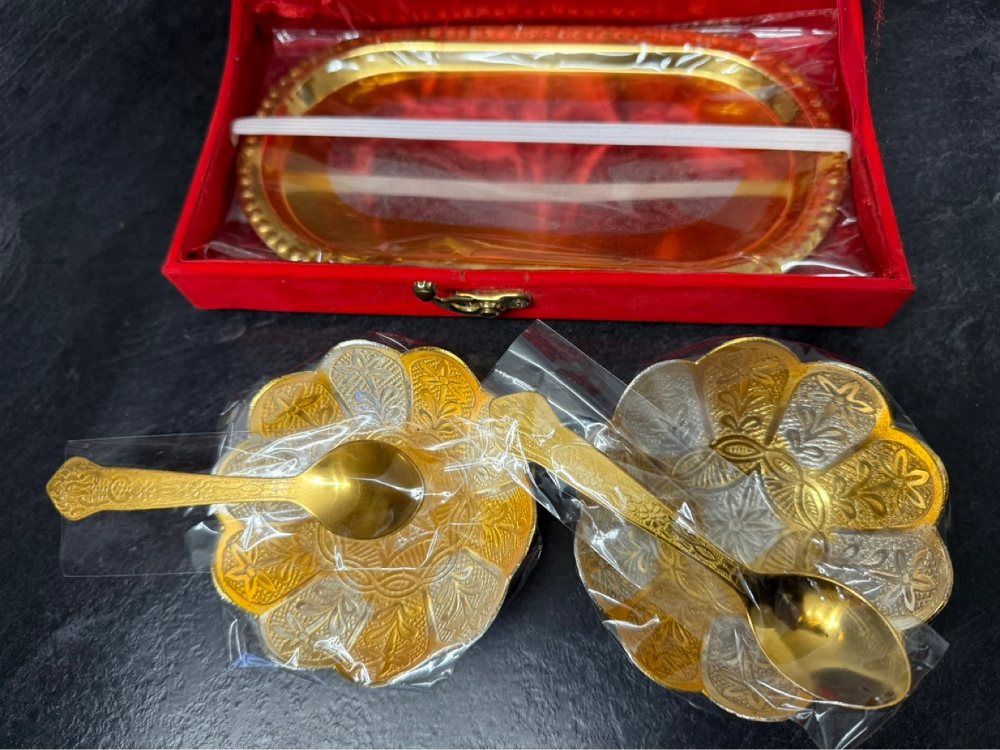 Decorative Gold Bowl & Tray Gift Set with velvet box