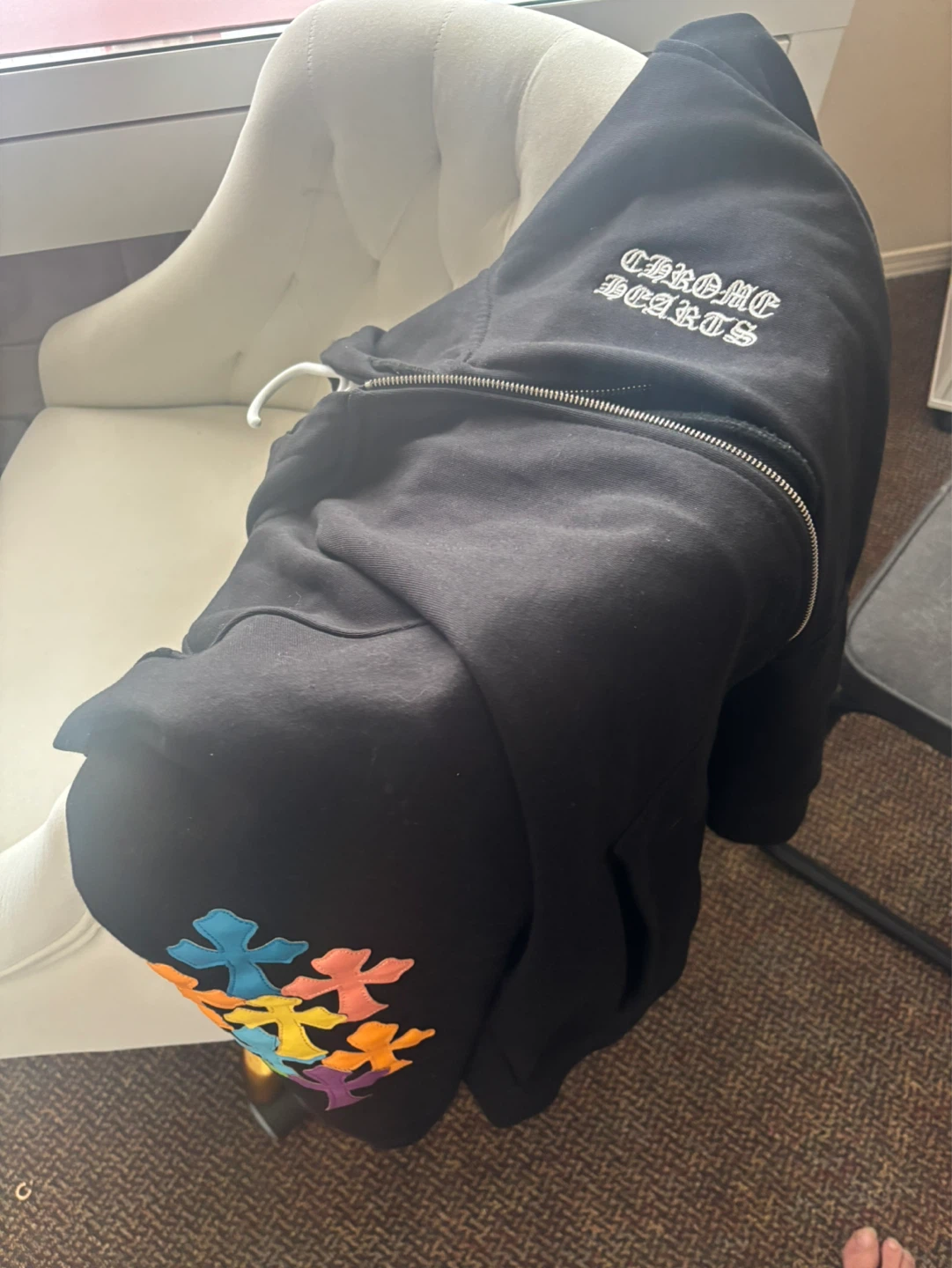 Chrome Hearts Black Zip-Up Hoodie with Multicolor Crosses - photo 2