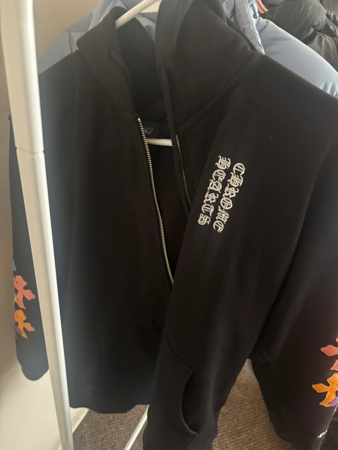 Chrome Hearts Black Zip-Up Hoodie with Multicolor Crosses