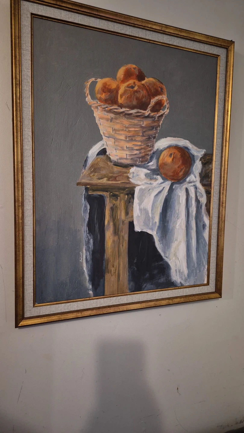Oil Painting Still Life of Fruit in Basket