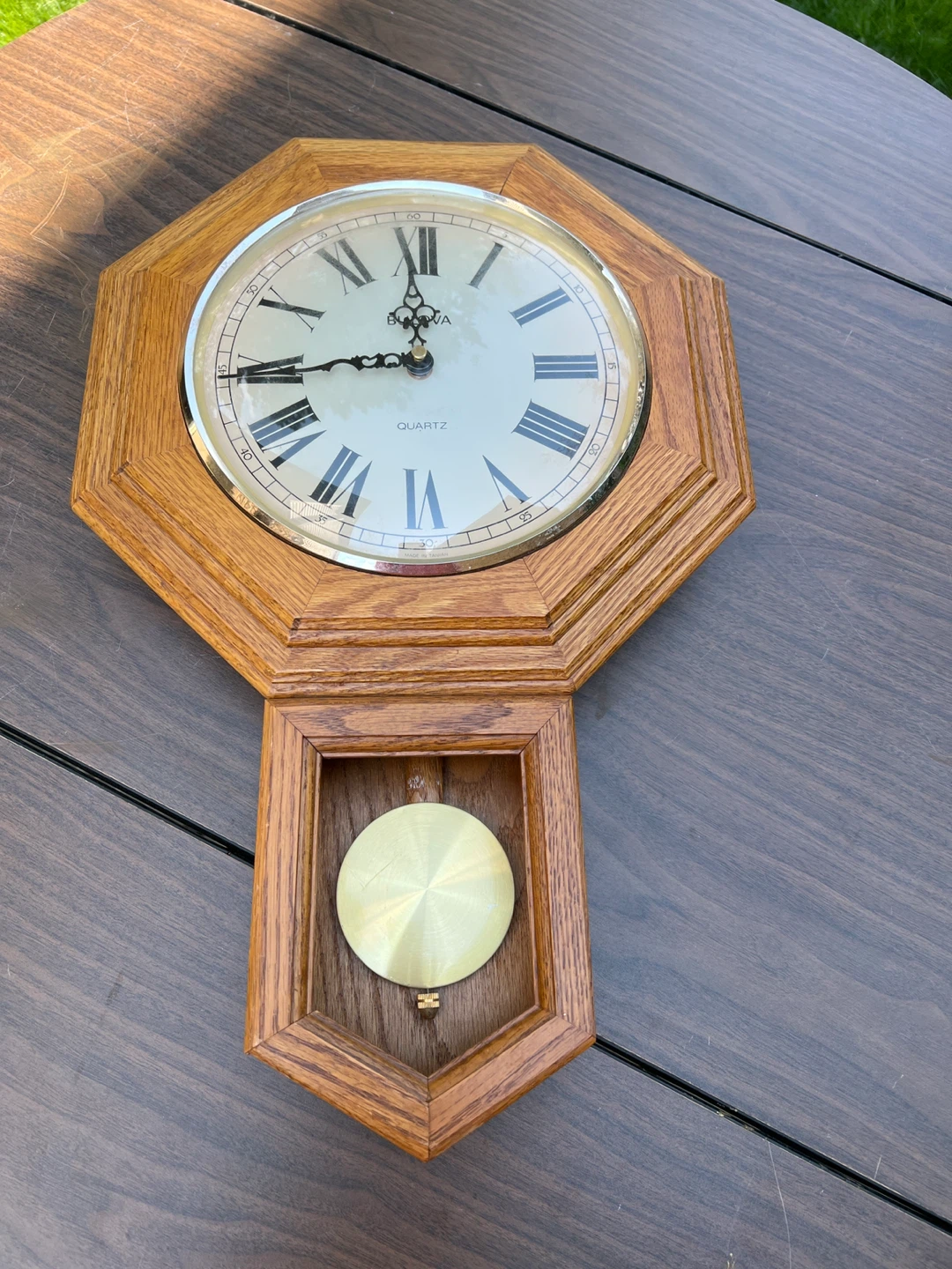 Bulova Quartz Octagon Oak Wood Wall Clock with Pendulum
