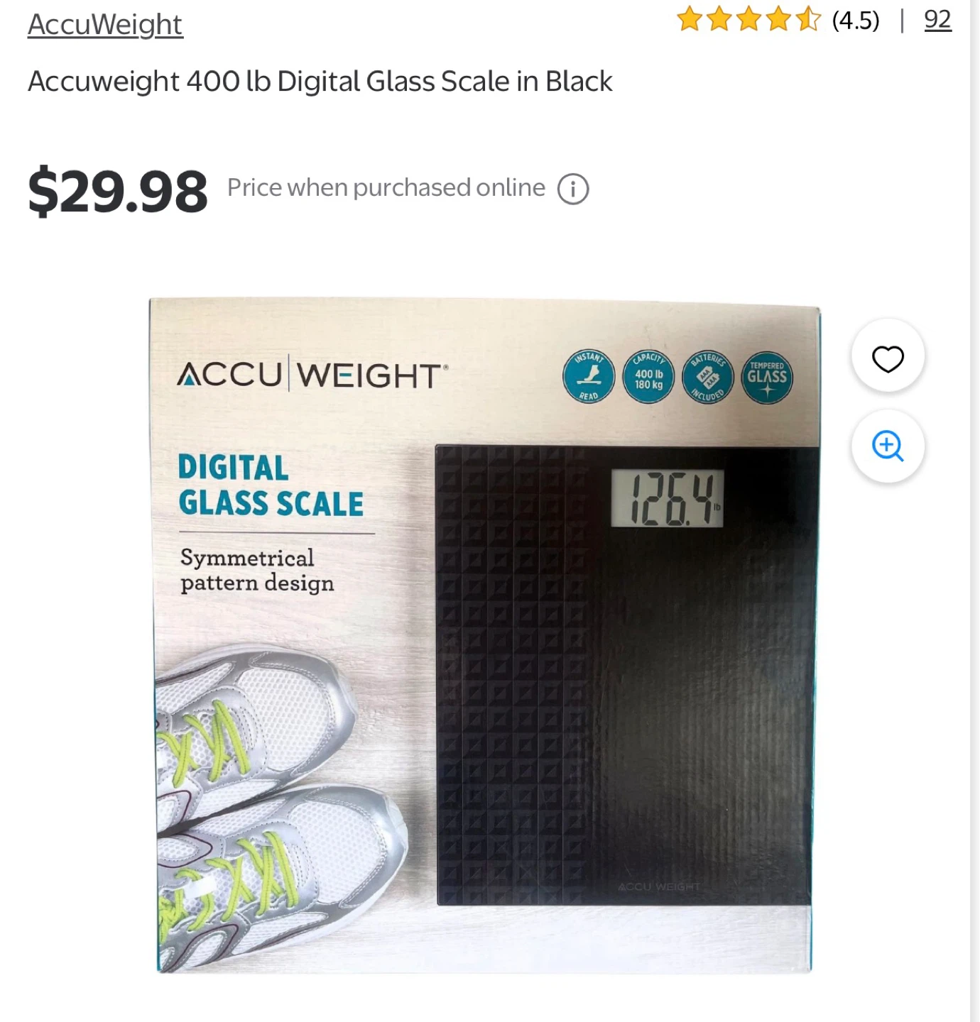 Accuweight 400 lb Digital Glass Scale in Black