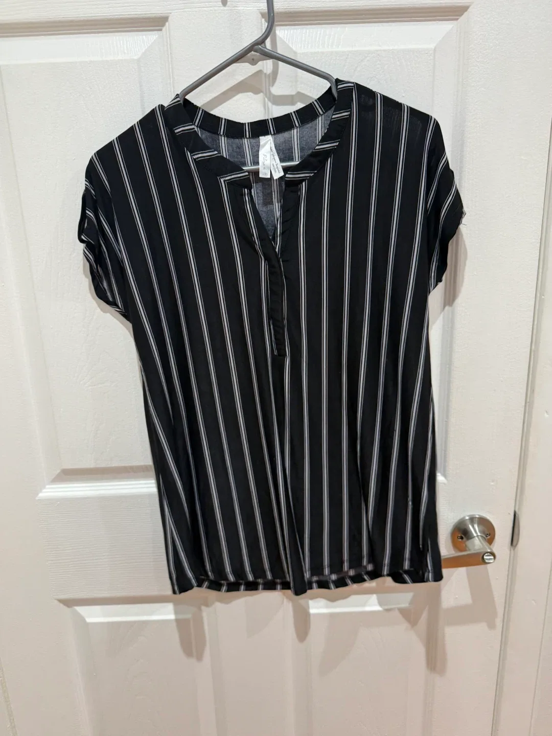Black and white striped short sleeve top - photo 2