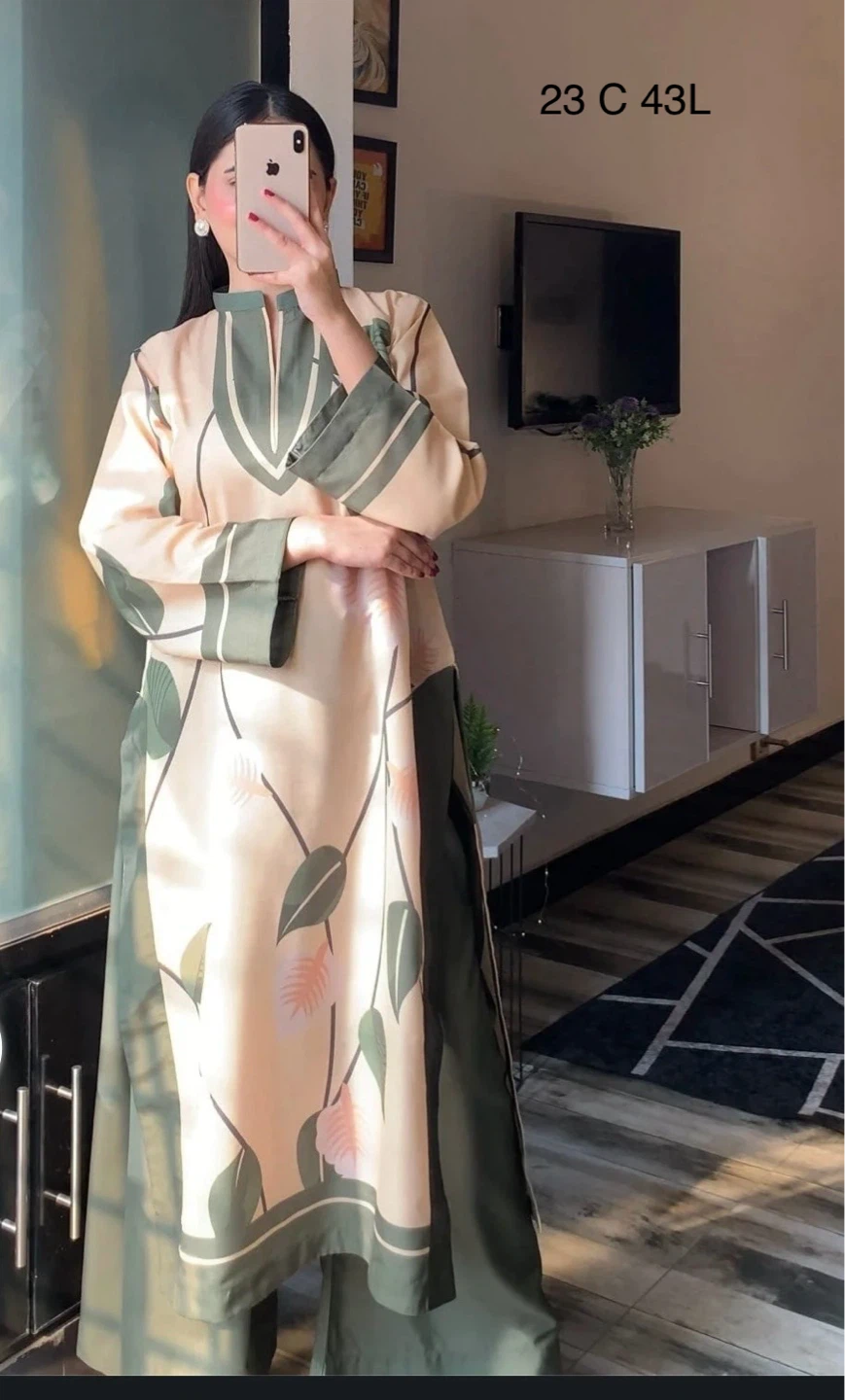 Women's Long Sleeve Kurta with Pants Set