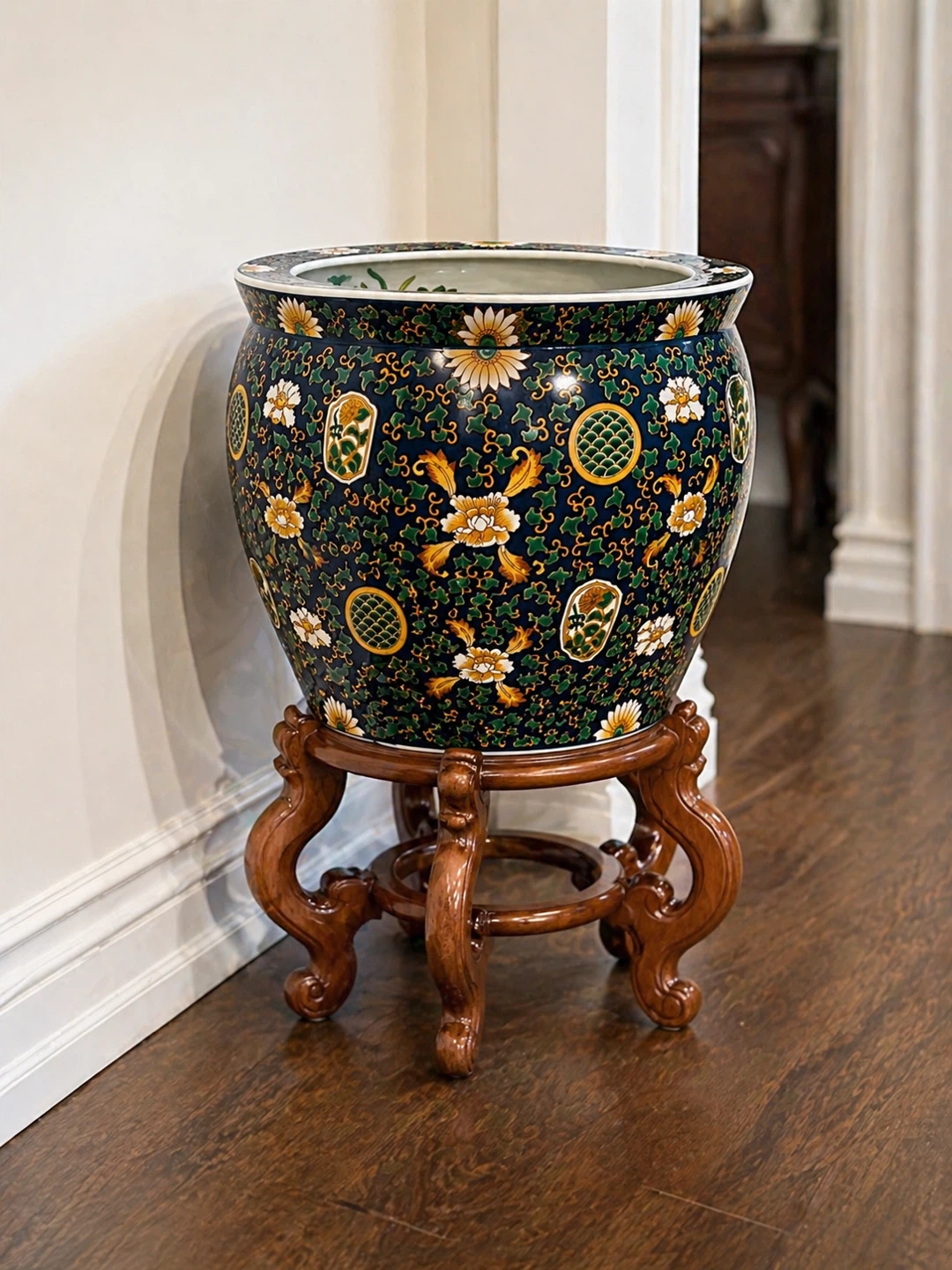 Large Decorative Ceramic Planter Pot with Wooden Stand - photo 2