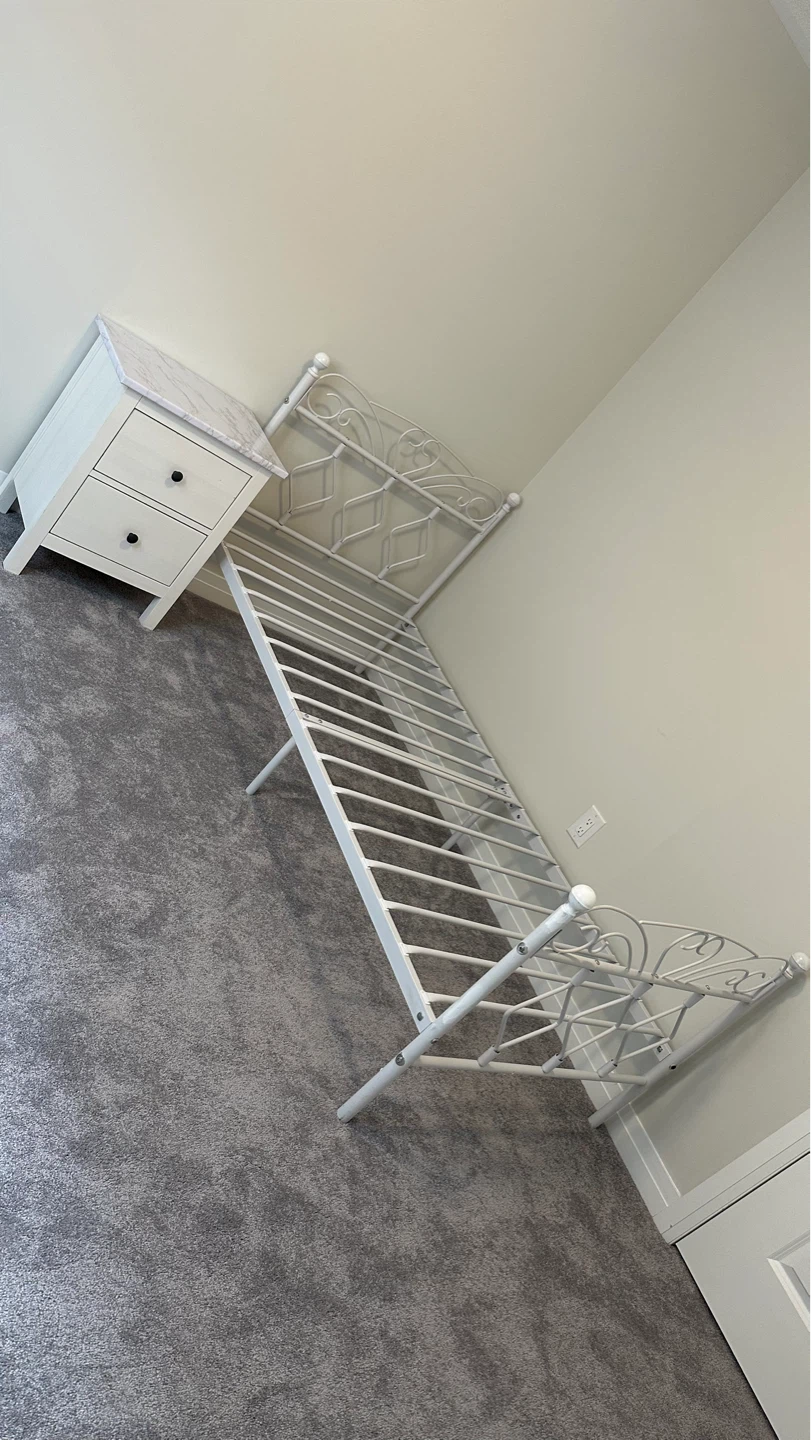 White Metal Twin Bed Frame with Nightstand - photo 2