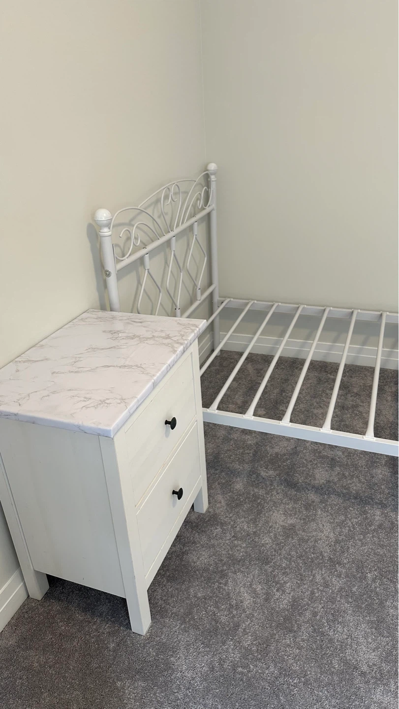 White Metal Twin Bed Frame with Nightstand - photo 4