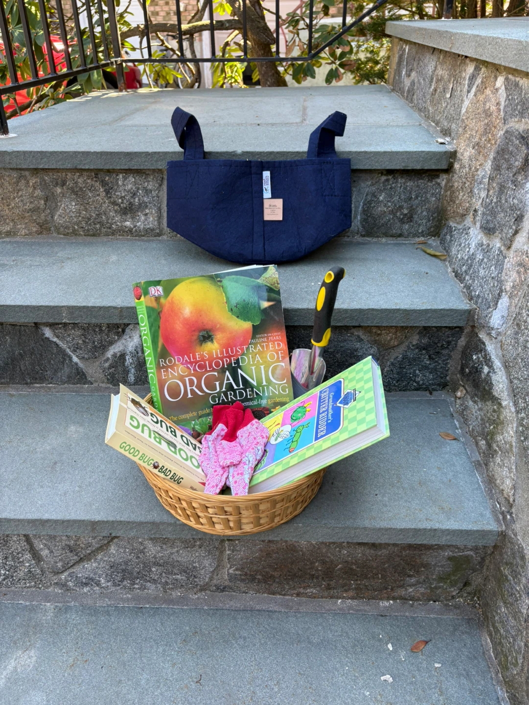 New Gardening Gift Basket with Organic Gardening Books and Tools