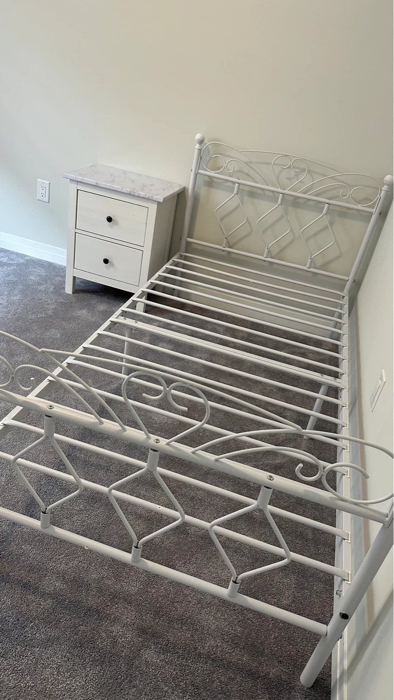 White Metal Twin Bed Frame with Nightstand - photo 3