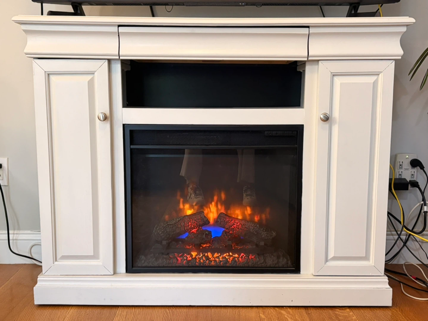 White Electric Fireplace Media Console