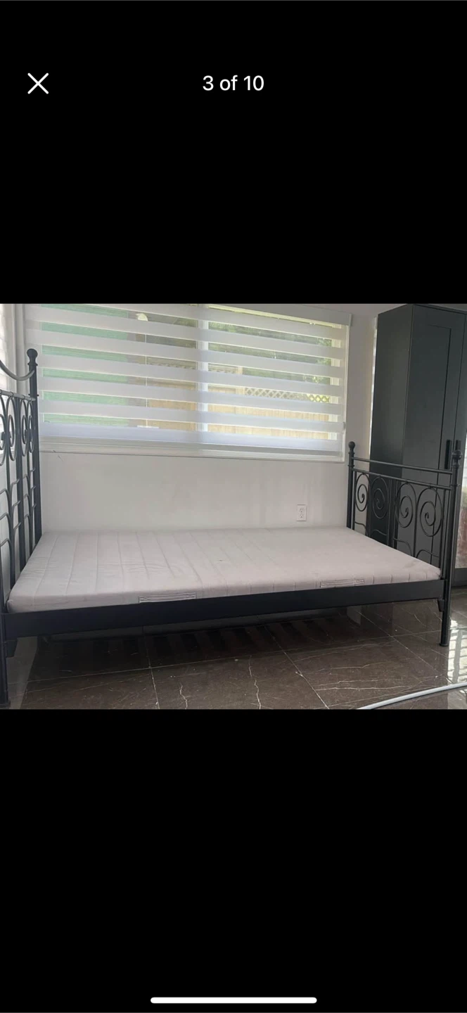 Black Metal Bed Frame with Mattress - photo 2
